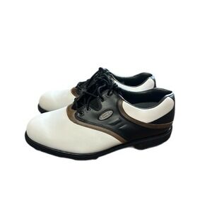 FootJoy eComfort Mens Golf Shoes Spiked Saddle White Black Brown Classic size 10